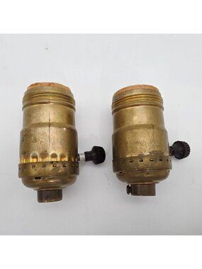 Antique Brass Leviton Lamp Sockets Pair 250W Medium Base Vintage Parts